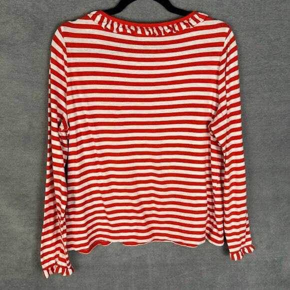 Boden Top Womens Large Red Striped Long Sleeve Ruffle Collar Preppy Nautical - Picture 8 of 12